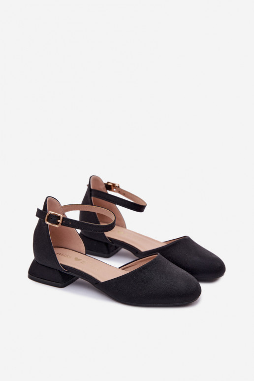 Bērnu apavi Spīdīgas sandales Uz Zema Papēža melnas krāsas Nelly