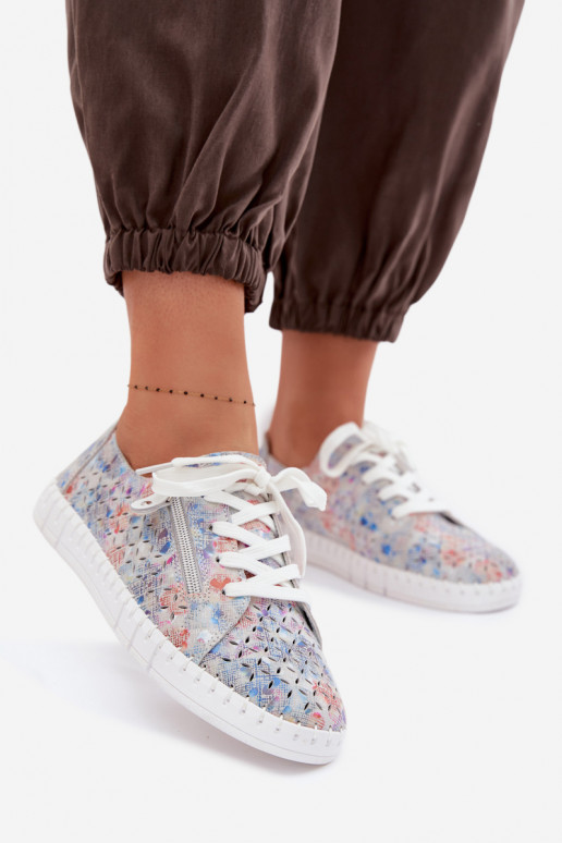 Ažūrs apaviIeslēgtsturalnego zamšādasu Sudraba krāsas Kamelia