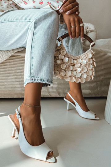 Sieviešu basenes ar papēdi baltas krāsas Sevina