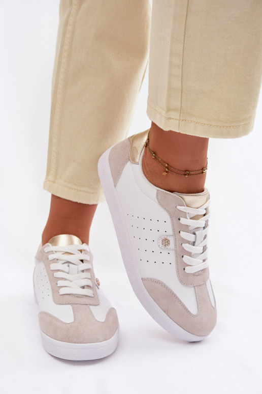 Sneakers modeļa apavi SieviešuIeslēgtsturalnej Skóry S.Barski LR61-7091 baltas krāsas