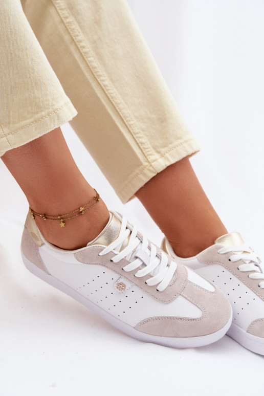 Sneakers modeļa apavi SieviešuIeslēgtsturalnej Skóry S.Barski LR61-7091 baltas krāsas