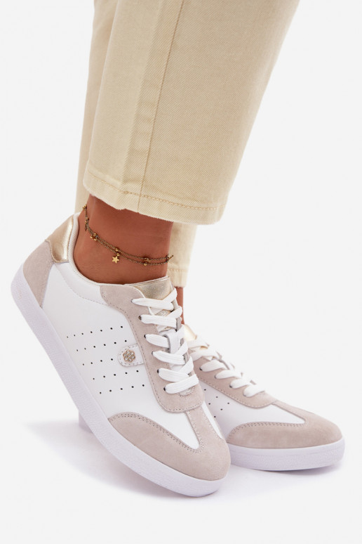 Sneakers modeļa apavi SieviešuIeslēgtsturalnej Skóry S.Barski LR61-7091 baltas krāsas