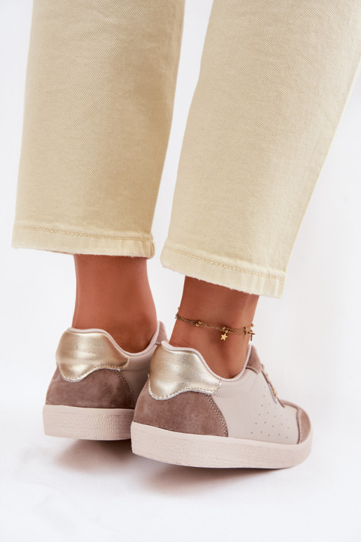 Sneakers modeļa apavi SieviešuIeslēgtsturalnej Skóry S.Barski LR61-7091 smilšu krāsas