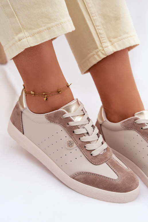 Sneakers modeļa apavi SieviešuIeslēgtsturalnej Skóry S.Barski LR61-7091 smilšu krāsas