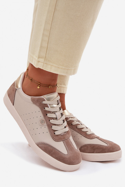 Sneakers modeļa apavi SieviešuIeslēgtsturalnej Skóry S.Barski LR61-7091 smilšu krāsas