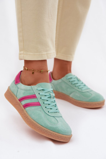 Āda zamšādas Sneakers modeļa apavi Sieviešu S.Barski LR61-7089 piparmētras krāsas