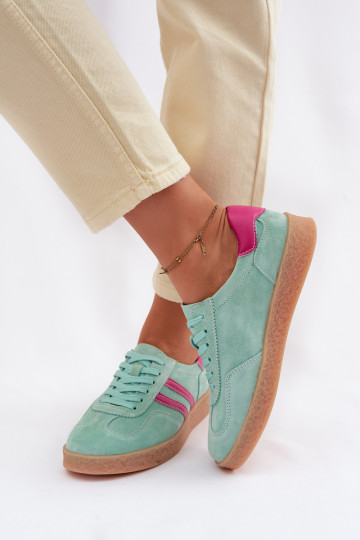 Āda zamšādas Sneakers modeļa apavi Sieviešu S.Barski LR61-7089 piparmētras krāsas 2