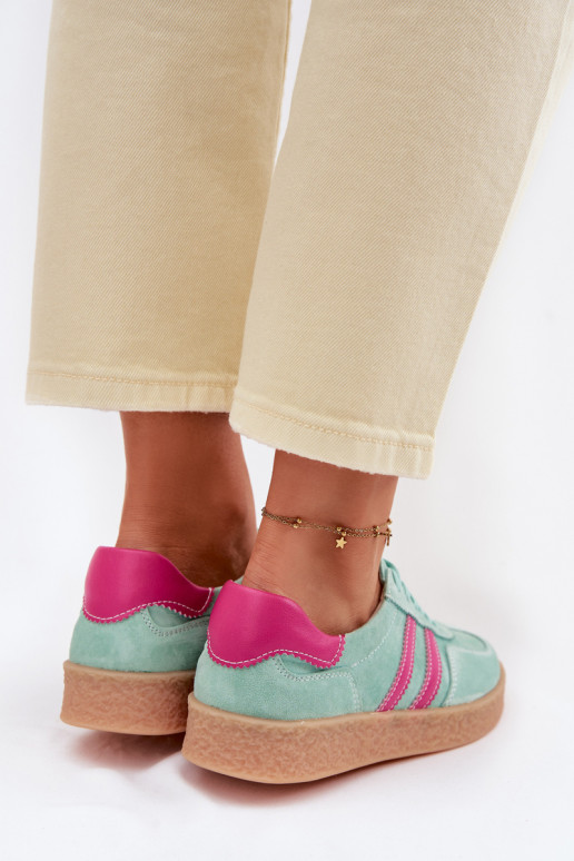 Āda zamšādas Sneakers modeļa apavi Sieviešu S.Barski LR61-7089 piparmētras krāsas