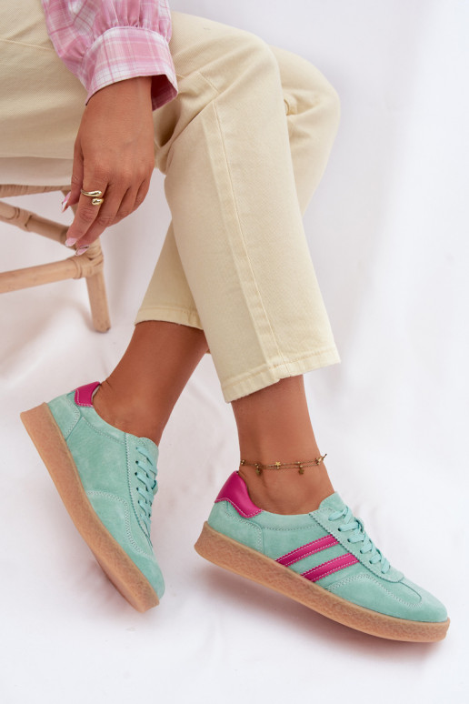 Āda zamšādas Sneakers modeļa apavi Sieviešu S.Barski LR61-7089 piparmētras krāsas