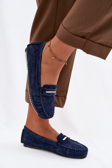 zempapēžu sieviešu mokasīniIeslēgtsturalnego zamšādasu S.Barski LR61-7029 tumši zilas krāsas