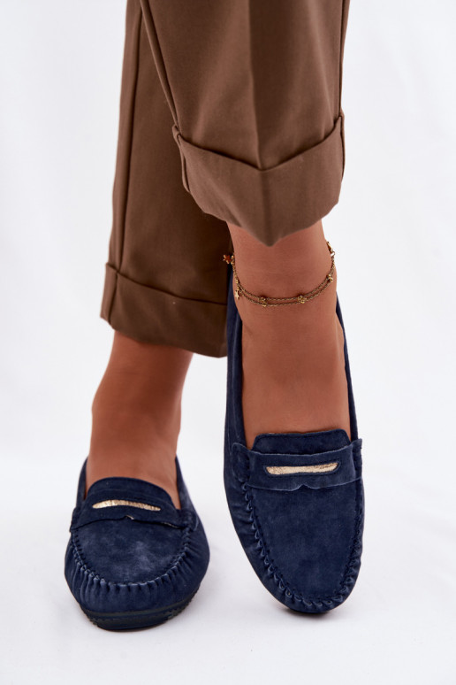 zempapēžu sieviešu mokasīniIeslēgtsturalnego zamšādasu S.Barski LR61-7029 tumši zilas krāsas