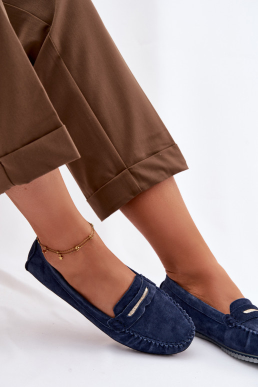 zempapēžu sieviešu mokasīniIeslēgtsturalnego zamšādasu S.Barski LR61-7029 tumši zilas krāsas