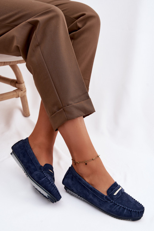 zempapēžu sieviešu mokasīniIeslēgtsturalnego zamšādasu S.Barski LR61-7029 tumši zilas krāsas