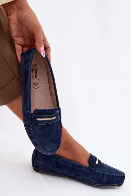zempapēžu sieviešu mokasīniIeslēgtsturalnego zamšādasu S.Barski LR61-7029 tumši zilas krāsas