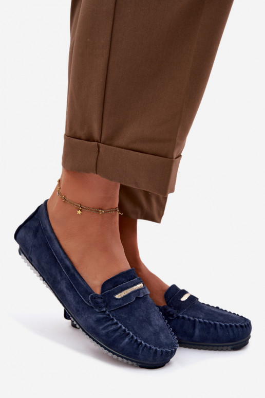 zempapēžu sieviešu mokasīniIeslēgtsturalnego zamšādasu S.Barski LR61-7029 tumši zilas krāsas