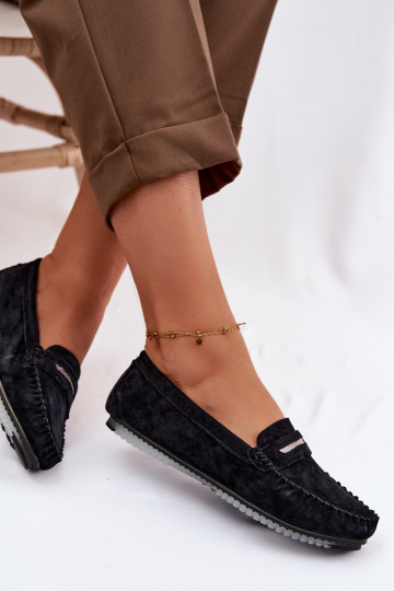 zempapēžu sieviešu mokasīniIeslēgtsturalnego zamšādasu S.Barski LR61-7029 melnas krāsas