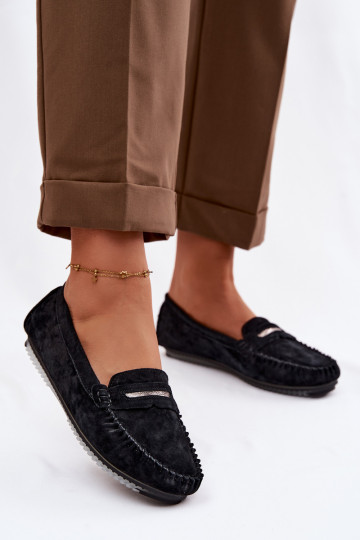 zempapēžu sieviešu mokasīniIeslēgtsturalnego zamšādasu S.Barski LR61-7029 melnas krāsas 2