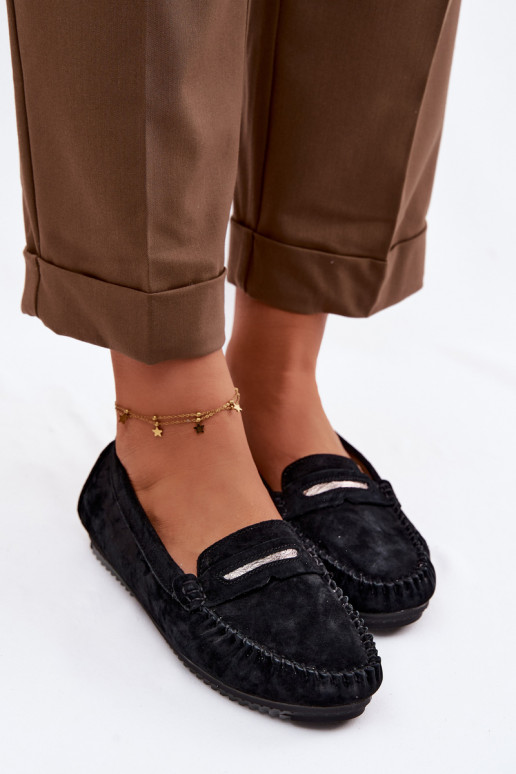 zempapēžu sieviešu mokasīniIeslēgtsturalnego zamšādasu S.Barski LR61-7029 melnas krāsas