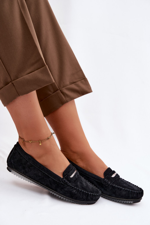 zempapēžu sieviešu mokasīniIeslēgtsturalnego zamšādasu S.Barski LR61-7029 melnas krāsas