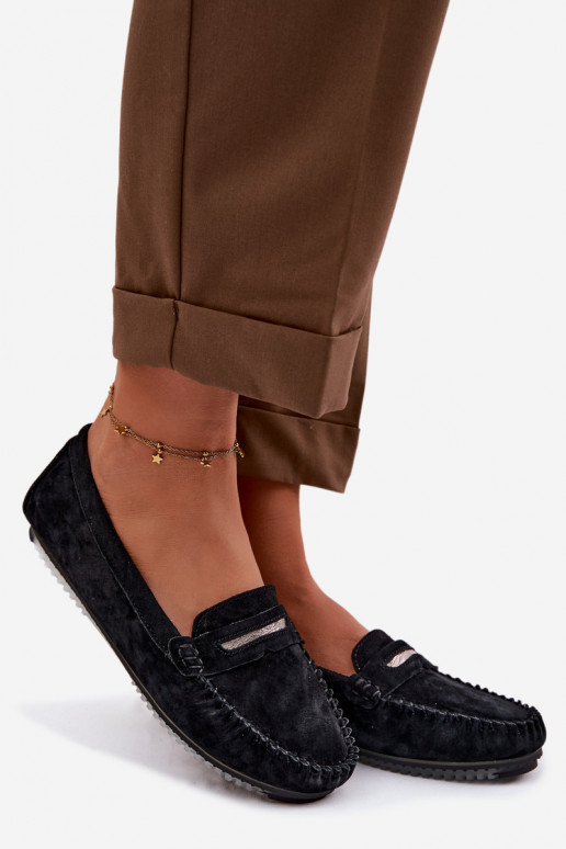 zempapēžu sieviešu mokasīniIeslēgtsturalnego zamšādasu S.Barski LR61-7029 melnas krāsas