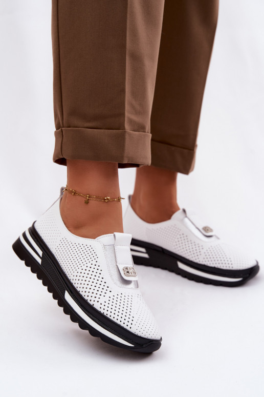 Paslīdēt uz apavi SieviešuIeslēgtsturalnej Skóry S.Barski LR61-7092 baltas krāsas