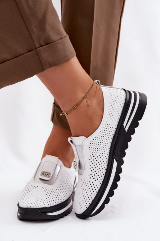 Paslīdēt uz apavi SieviešuIeslēgtsturalnej Skóry S.Barski LR61-7092 baltas krāsas