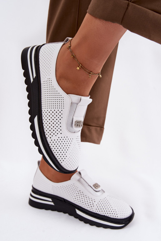 Paslīdēt uz apavi SieviešuIeslēgtsturalnej Skóry S.Barski LR61-7092 baltas krāsas