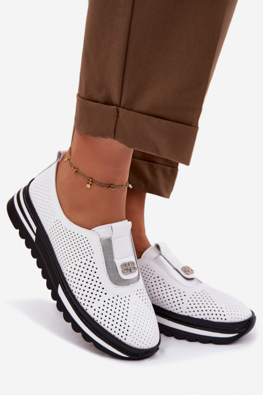 Paslīdēt uz apavi SieviešuIeslēgtsturalnej Skóry S.Barski LR61-7092 baltas krāsas