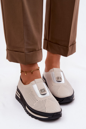 Paslīdēt uz apavi SieviešuIeslēgtsturalnej Skóry S.Barski LR61-7092 smilšu krāsas