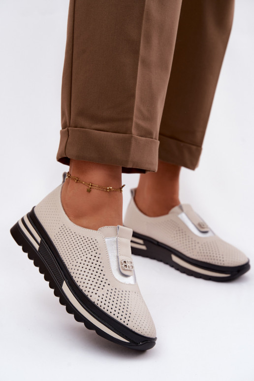 Paslīdēt uz apavi SieviešuIeslēgtsturalnej Skóry S.Barski LR61-7092 smilšu krāsas