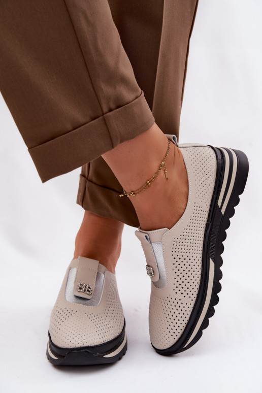 Paslīdēt uz apavi SieviešuIeslēgtsturalnej Skóry S.Barski LR61-7092 smilšu krāsas