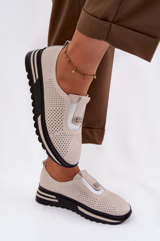 Paslīdēt uz apavi SieviešuIeslēgtsturalnej Skóry S.Barski LR61-7092 smilšu krāsas