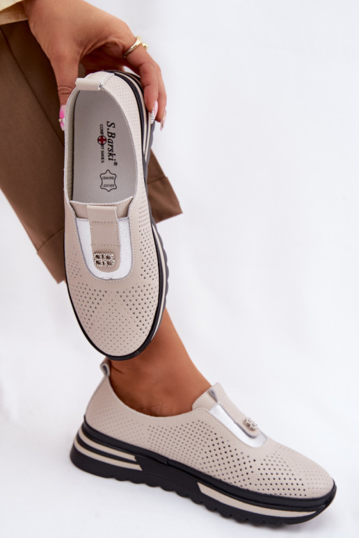 Paslīdēt uz apavi SieviešuIeslēgtsturalnej Skóry S.Barski LR61-7092 smilšu krāsas