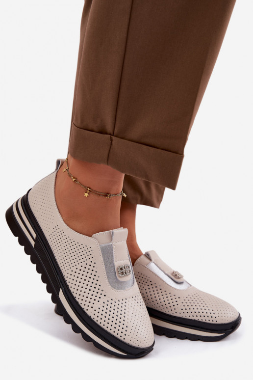 Paslīdēt uz apavi SieviešuIeslēgtsturalnej Skóry S.Barski LR61-7092 smilšu krāsas