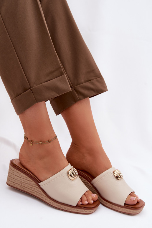 sieviešu čības ar platformuImitacją Plecionki Sergio Leone KL325 smilšu krāsas