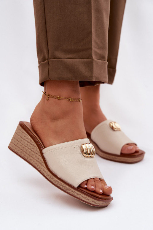 sieviešu čības ar platformuImitacją Plecionki Sergio Leone KL325 smilšu krāsas