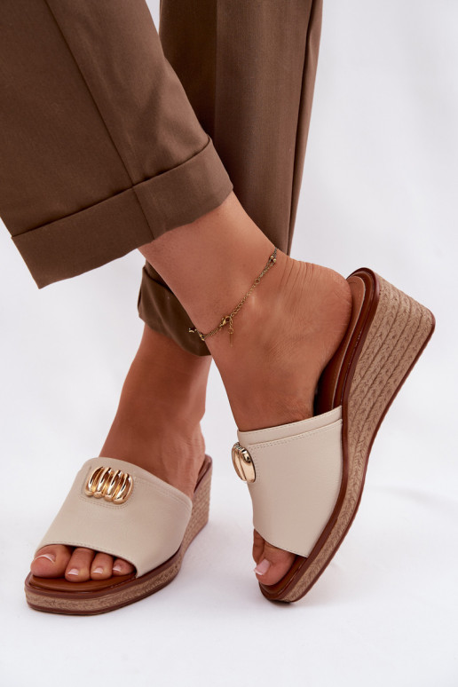 sieviešu čības ar platformuImitacją Plecionki Sergio Leone KL325 smilšu krāsas