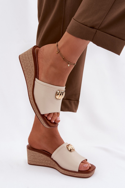 sieviešu čības ar platformuImitacją Plecionki Sergio Leone KL325 smilšu krāsas