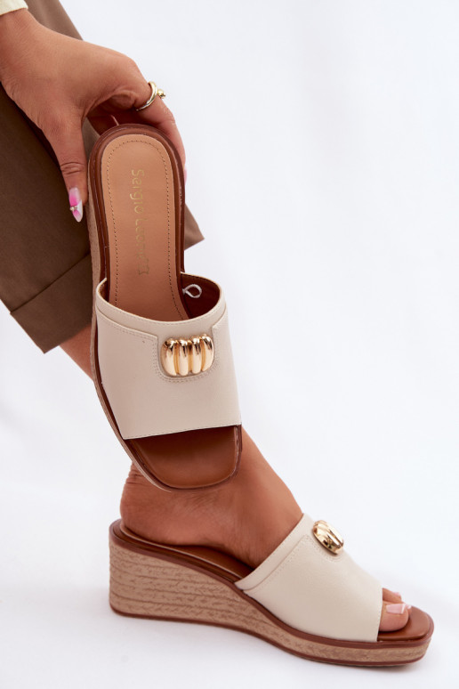 sieviešu čības ar platformuImitacją Plecionki Sergio Leone KL325 smilšu krāsas