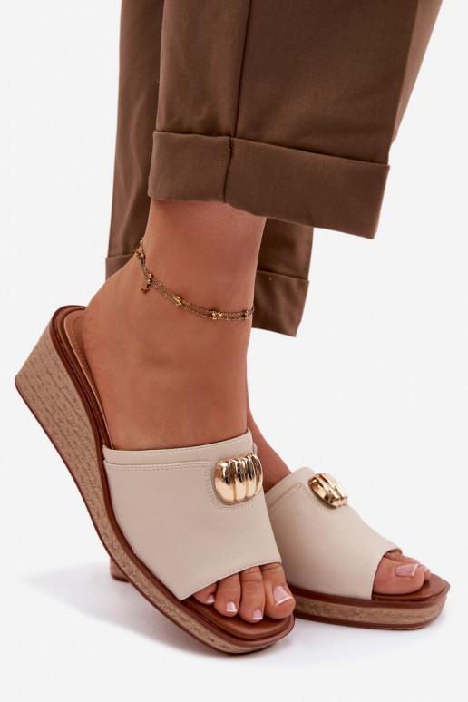 sieviešu čības ar platformuImitacją Plecionki Sergio Leone KL325 smilšu krāsas