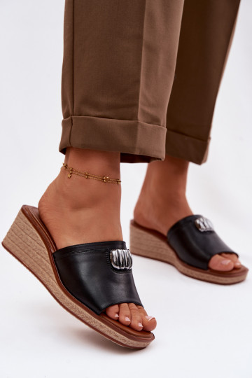 sieviešu čības ar platformuImitacją Plecionki Sergio Leone KL325 melnas krāsas