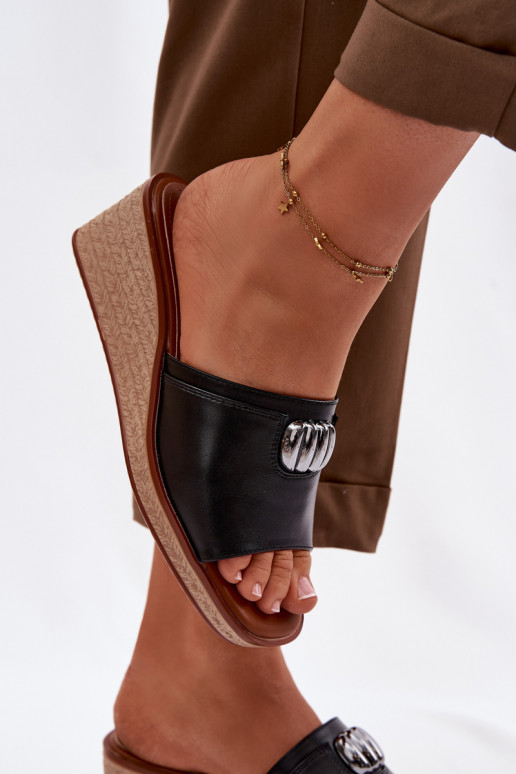 sieviešu čības ar platformuImitacją Plecionki Sergio Leone KL325 melnas krāsas