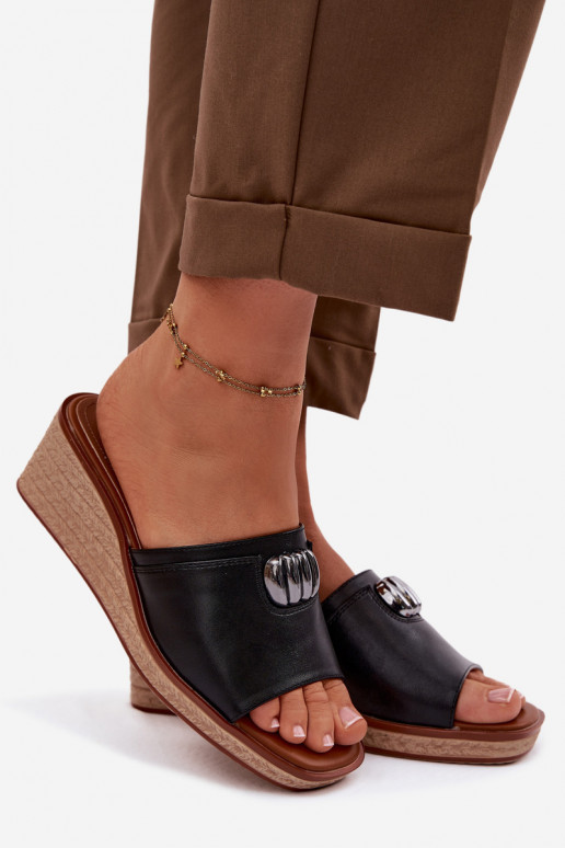 sieviešu čības ar platformuImitacją Plecionki Sergio Leone KL325 melnas krāsas