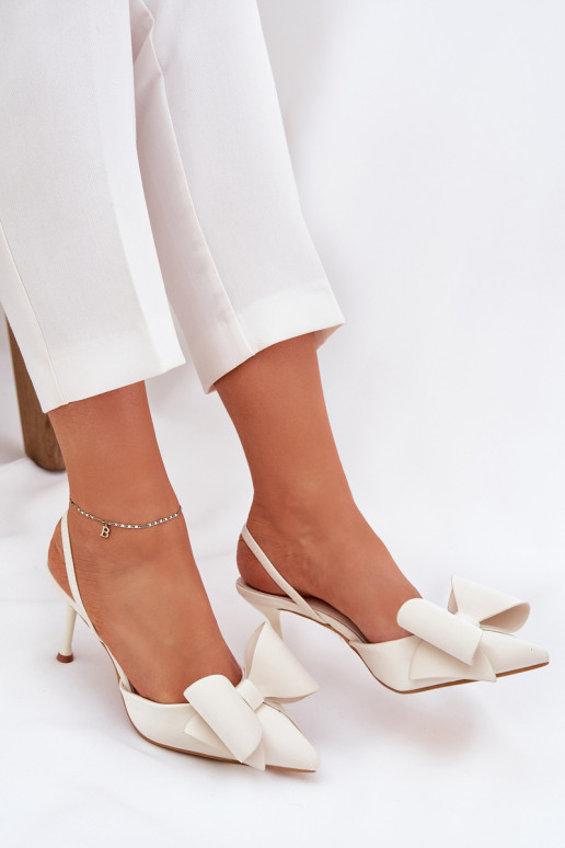 augstpapēžu kurpesOdkrytymi Piętami I Kokardką Ecru Eklevia