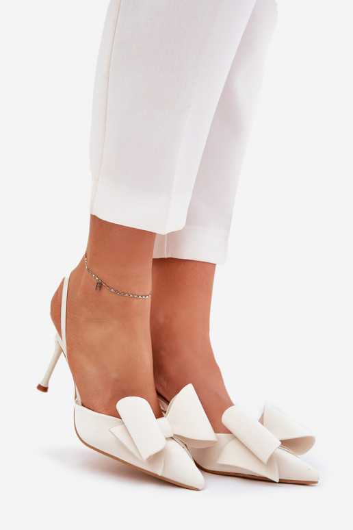 augstpapēžu kurpesOdkrytymi Piętami I Kokardką Ecru Eklevia