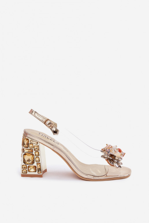 sandales Caurspīdīgas ar papēdi ar mirdzošiem spīdumiem Vinceza 70121 Zelta krāsas