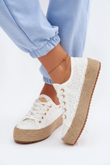 Ar mežģīnēm brīvā laika apavi espadrilles ar platformu Lee Cooper LCIN-26-31-4326 baltas krāsas 2
