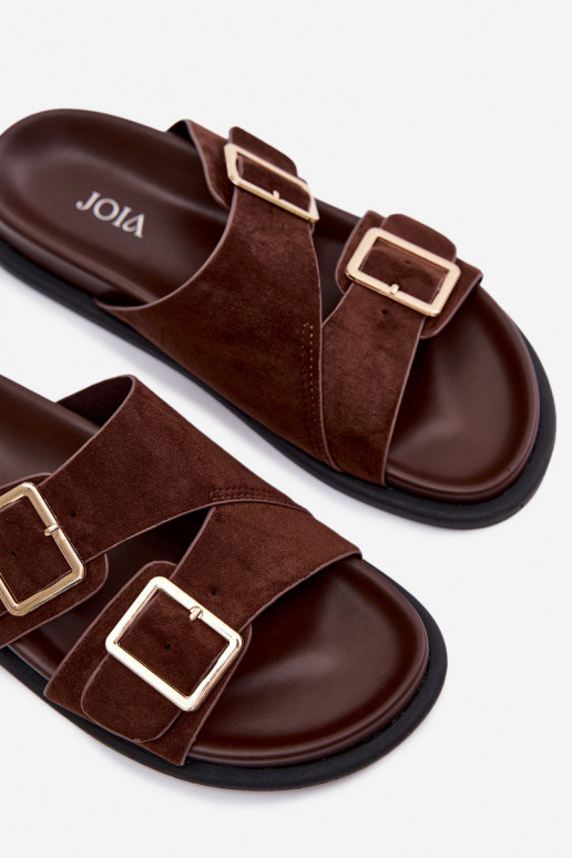 sieviešu čībasImitacji zamšādasu Zelta krāsas ar sprādzītēm CzekoladoIne Selissea