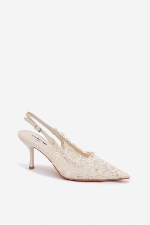 Mežģīņu basenes ar papēdi Ziloņkaula krāsas Carielle