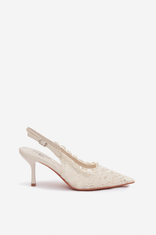 Mežģīņu basenes ar papēdi Ziloņkaula krāsas Carielle